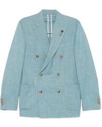 Lardini - Double Breasted Wool Blazer - Lyst