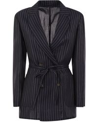 Brunello Cucinelli - Stripe Stripe Cotton Gauze Veste avec ceinture et collier - Lyst