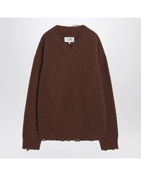 MM6 by Maison Martin Margiela - Distressed Wool-Blend Sweater - Lyst