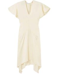 Stella McCartney - Satijnen Midi-jurk Met V-hals En Korte Mouwen - Lyst
