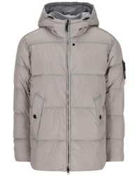 Stone Island - Hooded Puffer Jacket With Double-Adjustable Drawstring, Slanted Snap Pockets & Two-Way Zip - Lyst