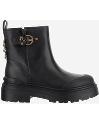 Pinko - Schwarze Leder-Stiefeletten Mit Metall-Detail - Lyst