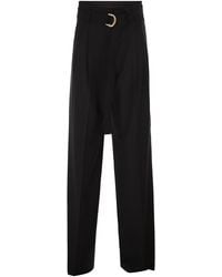 Max Mara - Mstserio - Broek Van Puur Wol Met Wijde Pijpen En Riem - Lyst