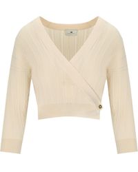 Elisabetta Franchi - Butter Knitted Top With V-Neck - Lyst