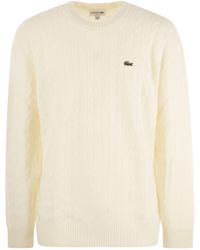 Lacoste - Plaited Wool Crew Neck Sweater - Lyst