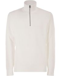 BOSS - Textured Cotton Sweater With High Neck And Zip - Lyst