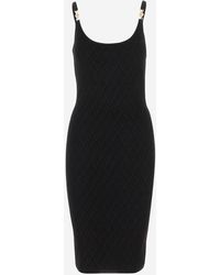 Versace - Stretch V-Textured Knit Dress With Medusa Brooch Detail - Lyst