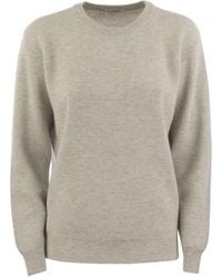 Brunello Cucinelli - English Rib Cashmere Sweater With Monile - Lyst