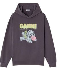 Ganni - Sweater Met Puppy-Print En Capuchon - Lyst