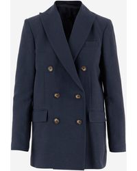 F.it - Zweireihige Jacke aus Viskose und Leinen - Lyst