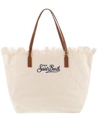 MC2 Saint Barth - Embroidered Canvas Beach Tote Bag With Leather Handles - Lyst
