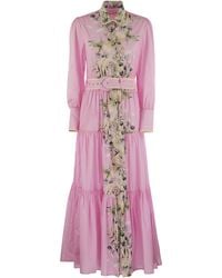 Mc2 Saint Barth - Long Cotton Dress With Floral Pattern - Lyst