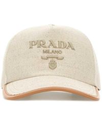 Prada - Melange Sand Cotton Blend Baseball Cap - Lyst