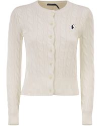 Polo Ralph Lauren - Cable Knit Cotton Crew Neck Cardigan - Lyst