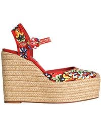 Dolce & Gabbana - Dolce & Gabbana Canvas Wedge Sandal With Carretto Print - Lyst