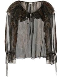 Saint Laurent - Off-Shoulder Blouse With Drawstring Poet Sleeves - Lyst