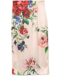 Dolce & Gabbana - Gonna Midi Di Flower Stampa - Lyst