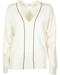 Brunello Cucinelli - Stripe-detail V-neck Sweater - Lyst
