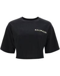 Balmain - Bijgesneden T -shirt Met Metalen Logo - Lyst