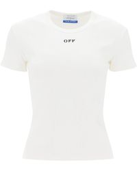 Off-White c/o Virgil Abloh - T-shirt à côte blanc avec broderie hors de la broderie - Lyst