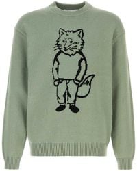 Maison Kitsuné - Mint Green Cotton Blend Sweater - Lyst