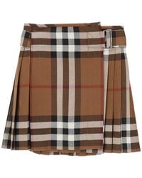 Burberry - Overdreven Check Check Geplooide Wollen Mini Rok - Lyst