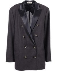 Alberta Ferretti - Double-Breasted Virgin Wool Jacket With Satin Lapel - Lyst