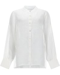 120% Lino - Linen Mandarin Collar Button-Front Blouse - Lyst