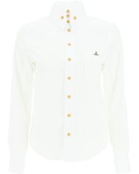 Vivienne Westwood Popeline-Hemd mit Button-Down-Kragen und Orb-Stickerei Weiße Baumwolle