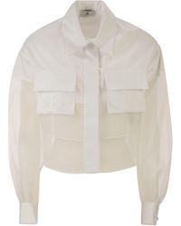 Elisabetta Franchi - Cropped Katoenen Overhemd Met Zijden Organza-inzetstukken - Lyst