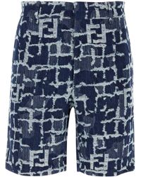 Fendi - Embroidered Denim Bermuda Shorts - Lyst