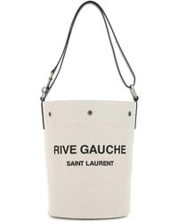 Saint Laurent - Two-Tone Canvas And Leather Medium Rive Gauche Bucket Bag - Lyst