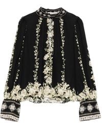 Alice + Olivia - Marion Floral-Print Satin Blouse - Lyst