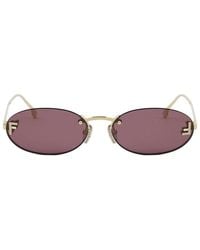 Fendi - First Crystal Gold Ovale Sonnenbrille - Lyst