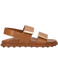 Tod's - Braune Ledersandalen Mit Klettverschluss - Lyst