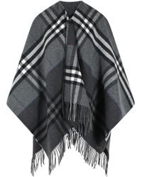 Burberry - Cape en cachemire gris 'Check' - Lyst