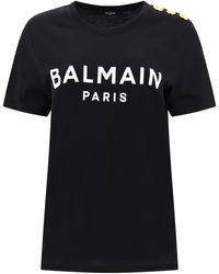 Balmain - T -Shirt mit Logo -Druck und geprägten Knöpfen - Lyst