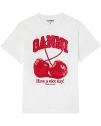 Ganni - Printed Cotton T-Shirt - Lyst