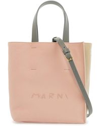 Marni - Pink und beige Kalbskinte Einkaufstasche mit grauen Griffen - Lyst