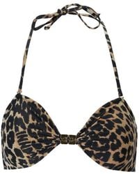 Ganni - Leopard Print Bandeau Bikini Top - Lyst