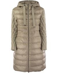 Herno - Elegant Long Down Jacket With Wool-Textured Sleeves - Lyst