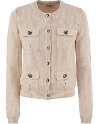 Elisabetta Franchi - Bouclé Wool Cardigan With Technical Sail Cloth Pockets - Lyst