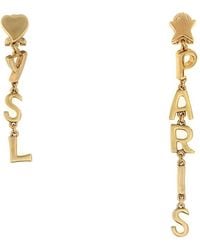 Saint Laurent - Ysl Logo Metal Drop Earrings, 1.5 Cm Width X 8-11 Cm Height - Lyst
