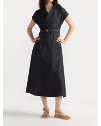 Dior - Denim Dress With Belted Waist And Cap Sleeves - Lyst