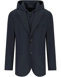 Emporio Armani - Ribbed Single-Breasted Hooded Jacket - Lyst