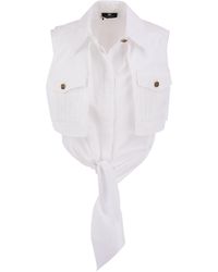 Elisabetta Franchi - Cropped Shirt With Lace Pattern - Lyst