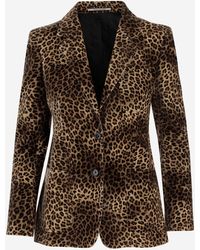 Tagliatore - Cupro Jacket Met Leopadrata -patroon - Lyst