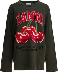 Ganni - Wool-Blend Crew-Neck Sweater - Lyst