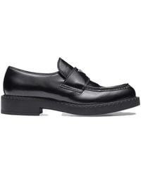 Prada - Chocolate Brushed Leather Loafers - Lyst