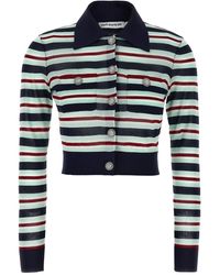Self-Portrait - Zelfportret 'marine Gestreepte Viscose Breier' Vest - Lyst